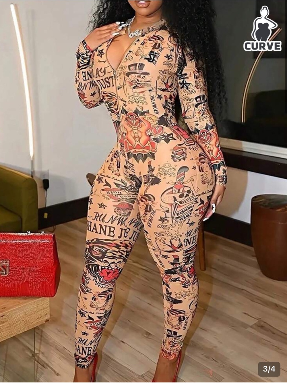 Women's Tattoo Zip Jumpsuit